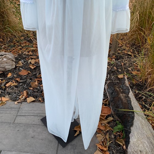Vintage Sheer Chiffon Peignoir Robe Handmade Pastel Blue Lace Dressing Gown Med - Picture 3 of 13