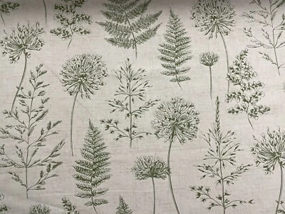 FRANK THOMAS INTERIORS Country Herbs Cotton Fabric BEIGE GREEN Curtain Roman Blind Upholstery