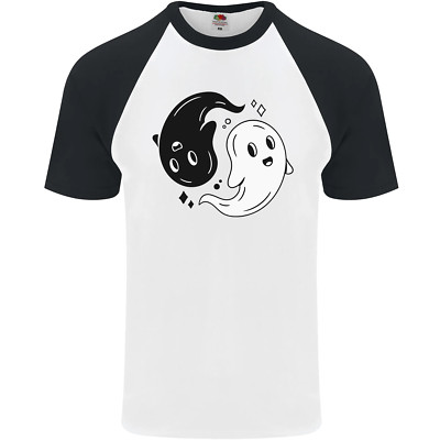 Lustiges Halloween Ying Yang Geister Herren S/S Baseball T-Shirt