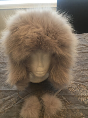 Mens Womens genuine Light Grey Fox Fur hat Cap Trapper Russian Style Warm New 