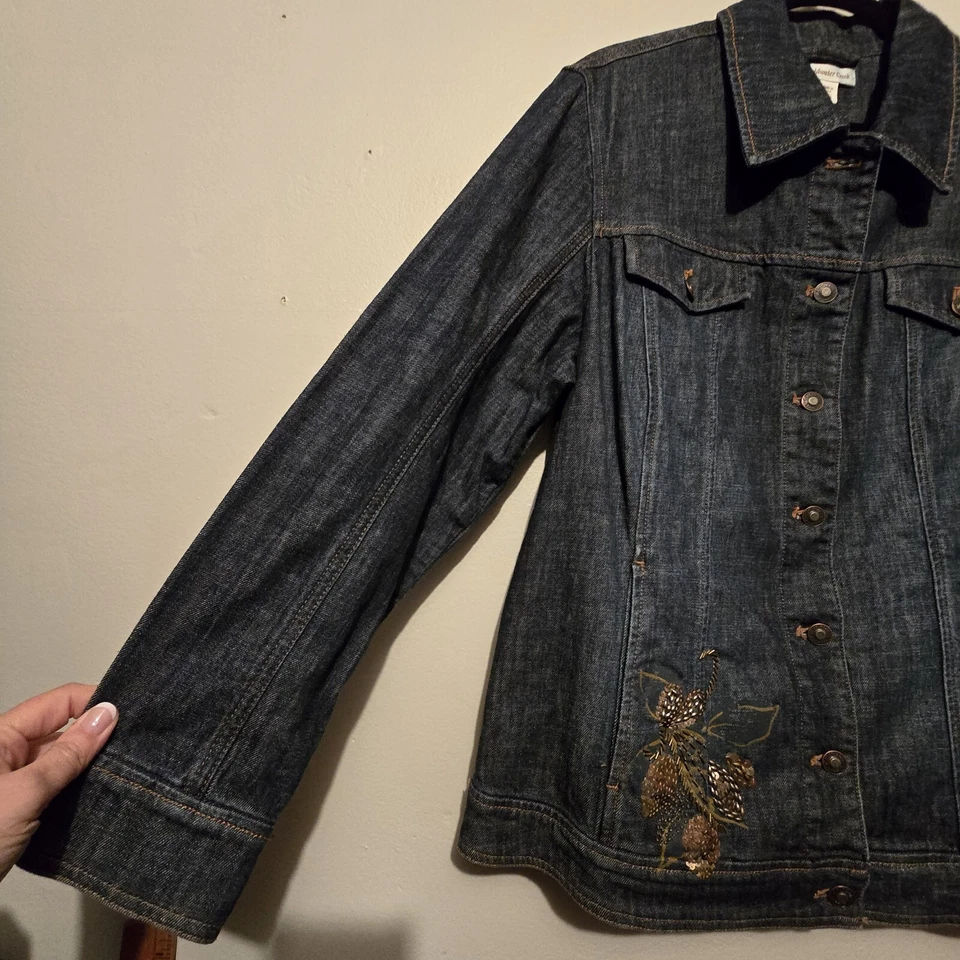 Coldwater Creek Denim Jacket Women 18W Sequin Beaded Floral Trucker Western Boho - Image 3 of 4