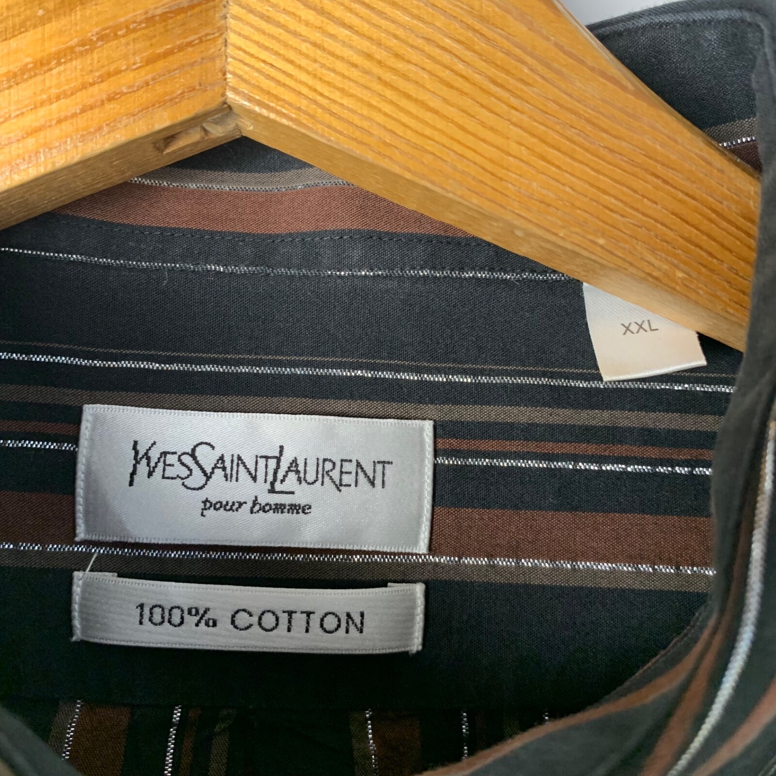 CAMICIA YVES SAINT LAURENT MANICHE LUNGHE BOTTONI A RIGHE YSL VINTAGE taglia XXL UOMO