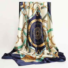 Printed Square Satin Scarf for Women 90cm Hair Wrap Neck Shawl Headband Tie