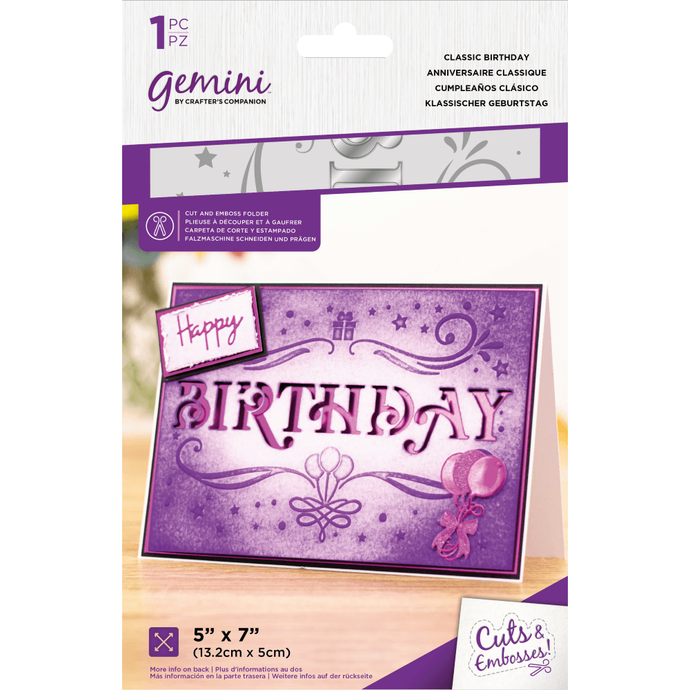 Gemini Classic Birthday 5"" x 7"" Cut And Embossing Folder Birthday Card Making