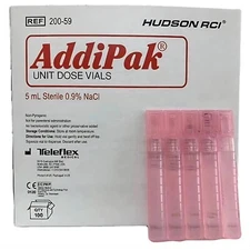 Addipak Sterile Saline Solution 0.9% 5ML (Box Of 100) New Sealed- Ships Today