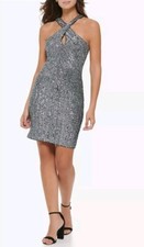 GUESS Sequin Mesh Cross Over Bodice Top Mini Womens Size 12 New