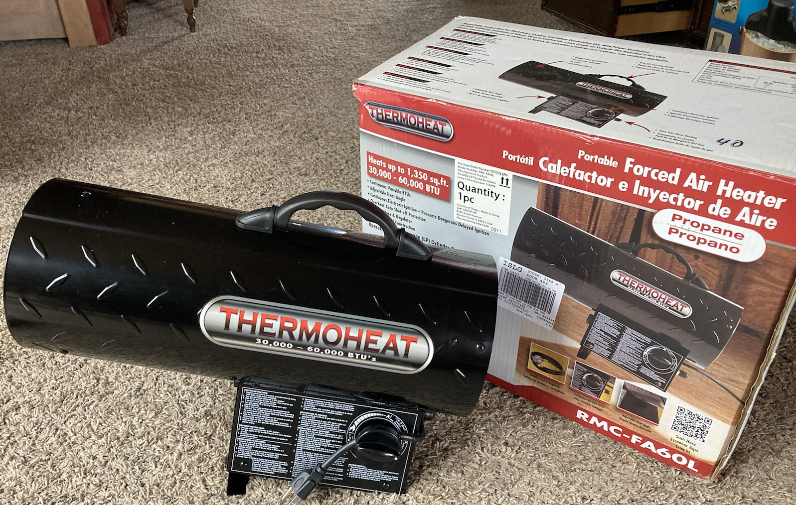 Thermoheat 60,000 BTU Portable Forced Air Propane Heater - Patio/Yard/workshop  | eBay
