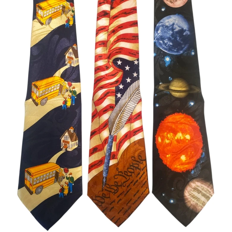School Bus Teacher Tie #114A - Lot of 3 Novelty Neckties NWT Science History - Image 1 of 1