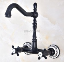 Oil Rubbed Bronze Kitchen Faucet Dual Handle Dual Hole Sink Tap 360 Swivel Spout