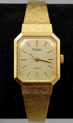 #ad VTG Pulsar Quartz Classic Women#x27;s Gold Tone Watch 19mm Y481 5130 New Batt Cute $25.00