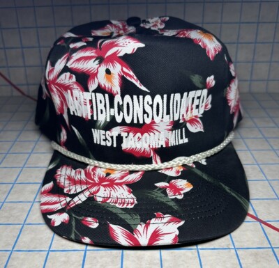 Vintage Floral Hawaiian Print Snapback Hat Cap West Tacoma ABITIBI Paper