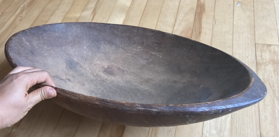 Unique Large 23” Antique primitive wooden 19th C Elliptical Shape Dough Bowl - Image 3 of 4
