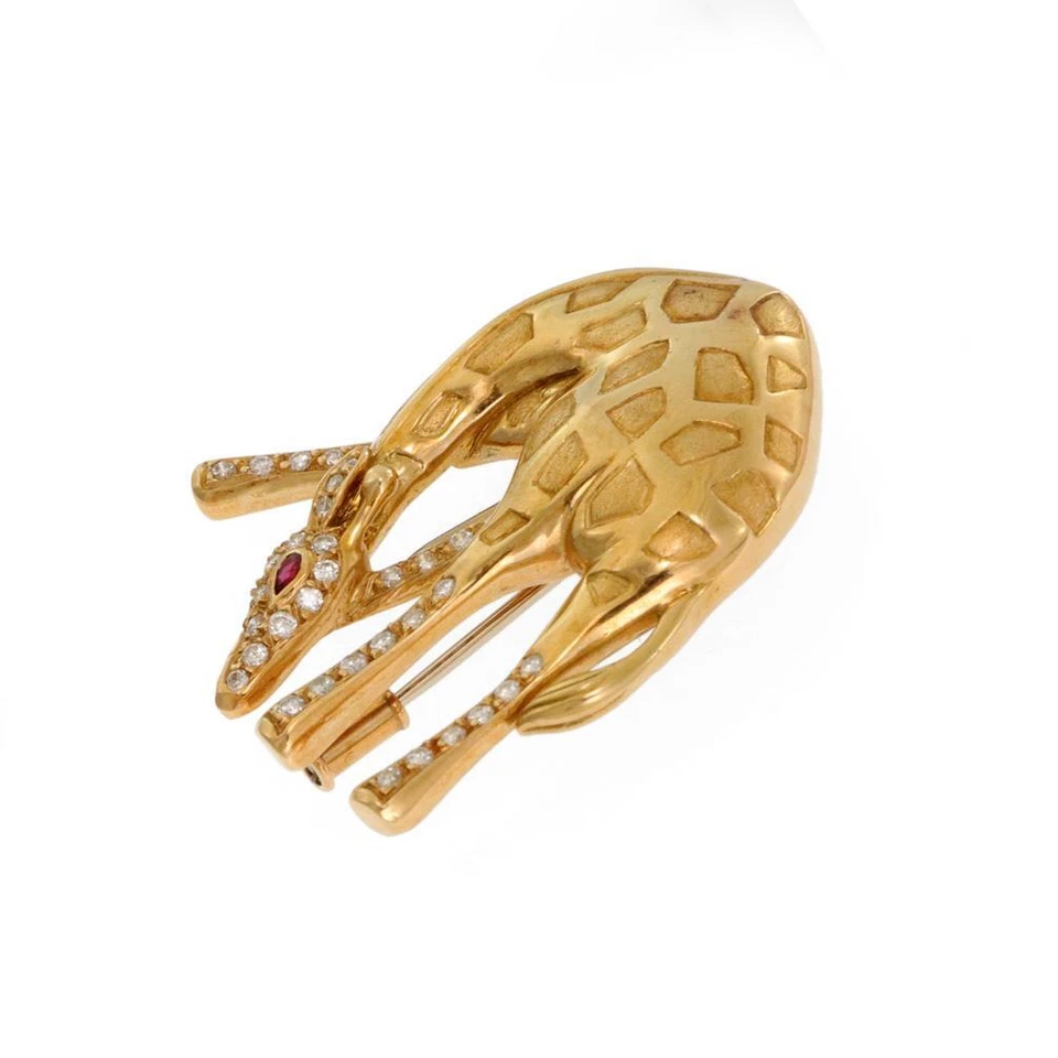 Figura Completa Tiffany & Co. Broche Oro Diamante y Gema Jirafa Foto 2 de 4