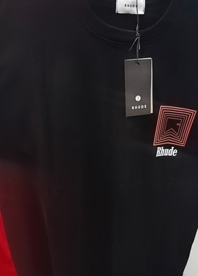 Rhude Men's Black Crew Neck Tshirt Logo Graphic Print Size L