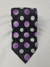 THE BIG KNOT Steven Land Silk Necktie Designer Polka Dot Black Purple White