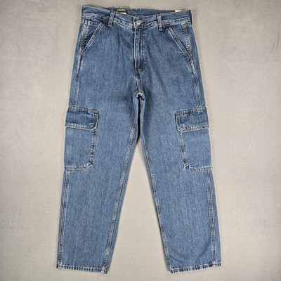 Levis Premium 568 Jeans Mens 30x30 Blue Loose Straight Cargo Denim Pants