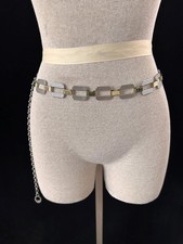 Adjustable metal belt silver tone and gold tone squares 40" long