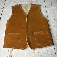 VTG Suede Vest Brown Sherpa Lined Western Snap Front Heavyweight Small