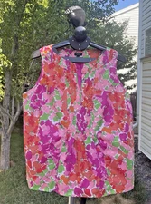 🌸TALBOTS WOMAN 20WP FLORAL SLEEVELESS BLOUSE VIBRANT ABSTRACT PRINT EUC!