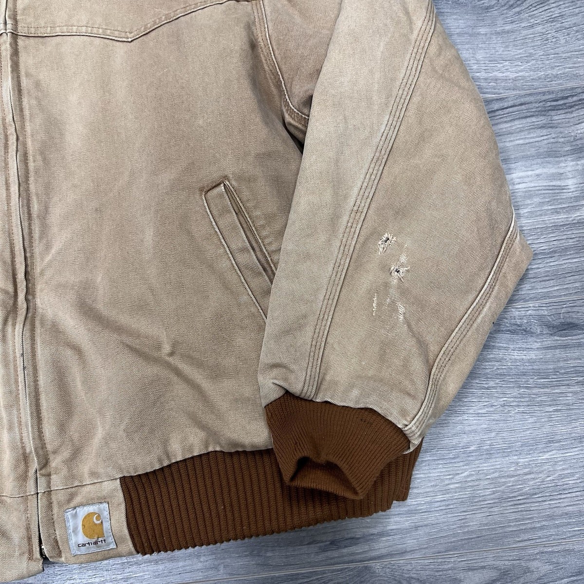 Vintage Carhartt Jacket Mens XL Tan Santa Fe J13 Red Quilt Line