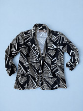 Chico  s Size 0 Black White Geometric Print Open Front Blazer Jacket 100 Cotton