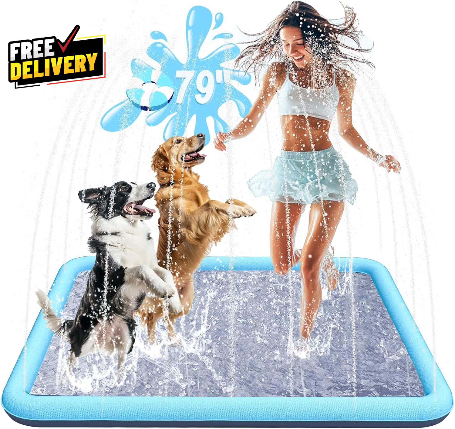 Large Non-Slip Splash Pad for Dogs – Thick Outdoor Wading Pool & Sprinkler Play Mat