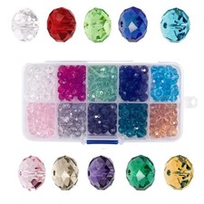 6mm Faceted Crystal Glass Rondelle Beads Assorted Colors with Box