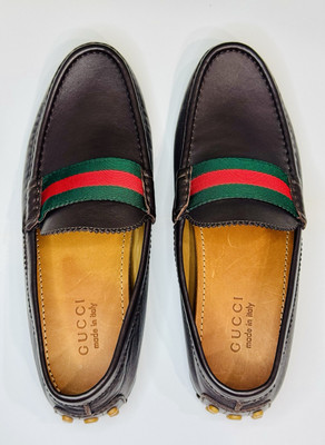 Gucci Web Accent Leather Drivers Moccasin Dark Brown Size  display picture 2