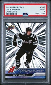 Luke Hughes 2023 Upper Deck #248 Outburst Rookie PSA 9