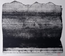 Berge Landschaft Original Radierung handsigniert ca 28 x 32 cm Weihnachten