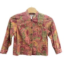 Coldwater Creek Paisley Tapestry Jacket Red Green Cotton Petite XL PXL V J160