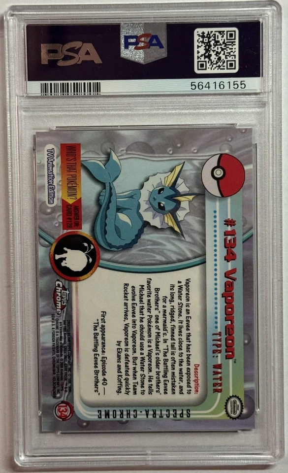 2000 Topps Chrome Pokemon TV Vaporeon Spectra Refractor #134 PSA 8 NM-MT - Image 2 of 2