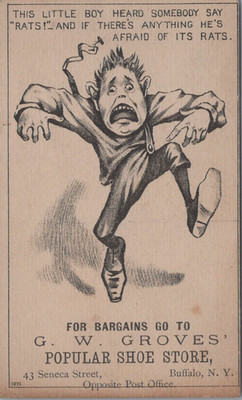 G W Groves Shoe Store Buffalo NY Humor Scared Boy Afraid of Rats Bargains JQV7