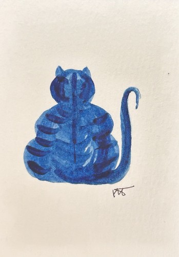 ACEO original art watercolor Tabby Kitty Cat