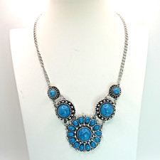 Handmade Southwestern Theme BOHO Natural Stone Fashion Statement Necklace 18.5  