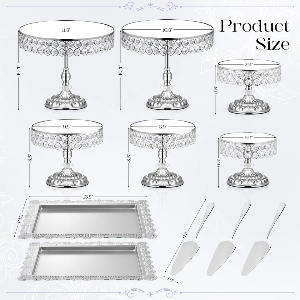 Juego de 12 soportes para pasteles plateados, soporte para pasteles vintage con borde de cristal y copa... Foto 3 de 4