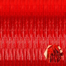 6 Pack Red Foil Fringe Curtain Backdrop 3.28Ft x 6.6Ft Metallic Tinsel Foil F...