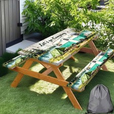 Picnic Table Cover With Bench Covers Elastic Edges Camping Watercolor Wooden