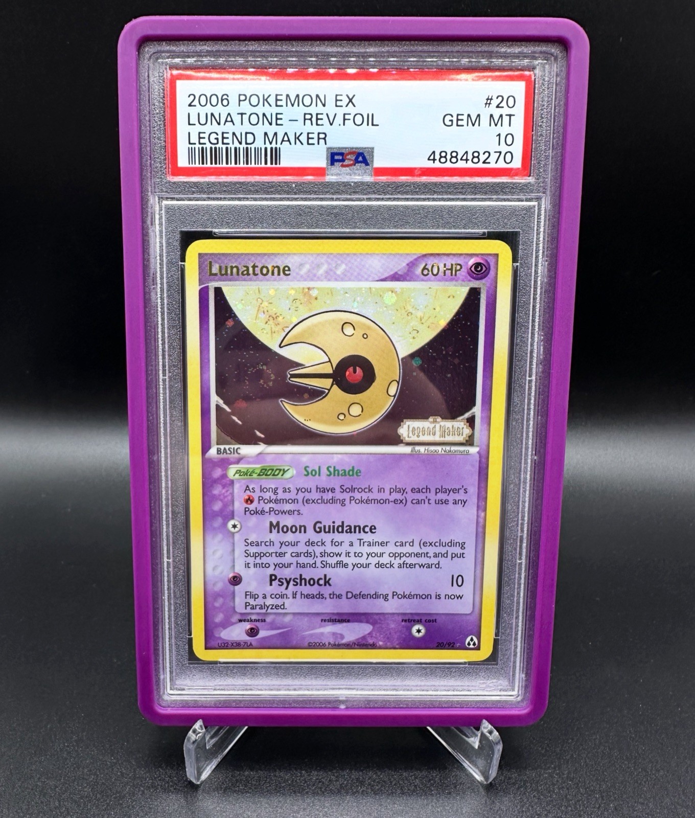 Pokémon TCG Lunatone 20/92 Legend Maker Reverse Holo Rare 2006 PSA 10 - swirl!