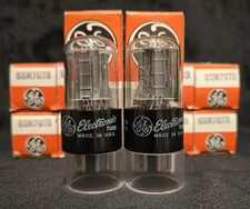 GE 6SN7 GTB 1963 WHITE LABEL CHROME SIDED HALO TALL BLACK BASE MATCHING SET NIB