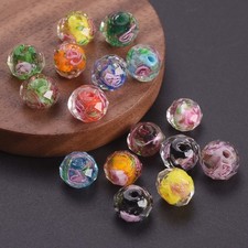 10pcs 10x7mm 12x8mm Rondelle Faceted Crystal Lampwork Glass Floral Spacer Beads