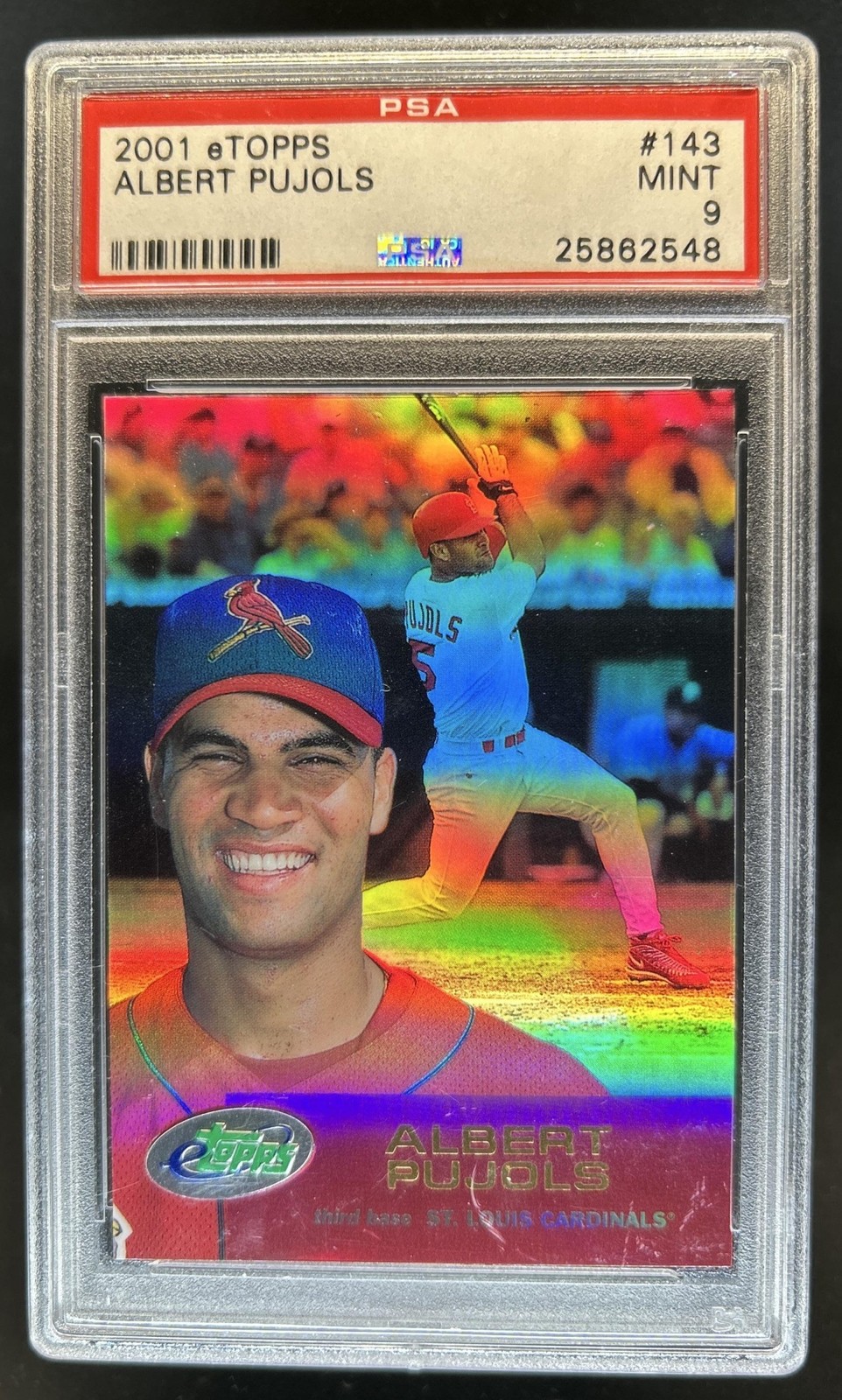 2001 Topps eTopps Albert Pujols Refractor Rookie RC #143 Cardinals PSA 9 view 1