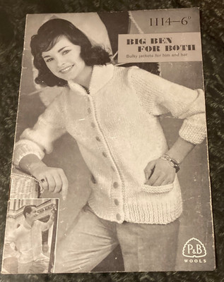 Patons & Baldwins alte Strickanleitung 1114 Big Ben Bulky Jacken für Sie & Ihn