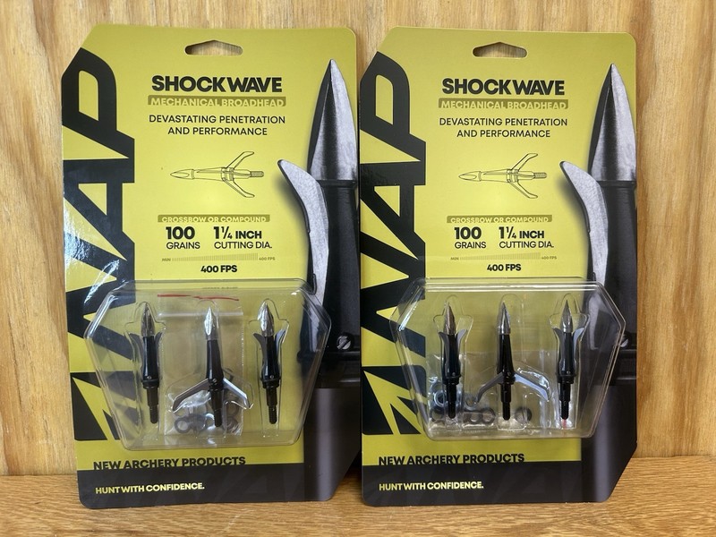 2 NAP ~ Shockwave  ~ Broadhead 100gr  3 Blade 60265 ~ Compound or Crossbow ~NEW