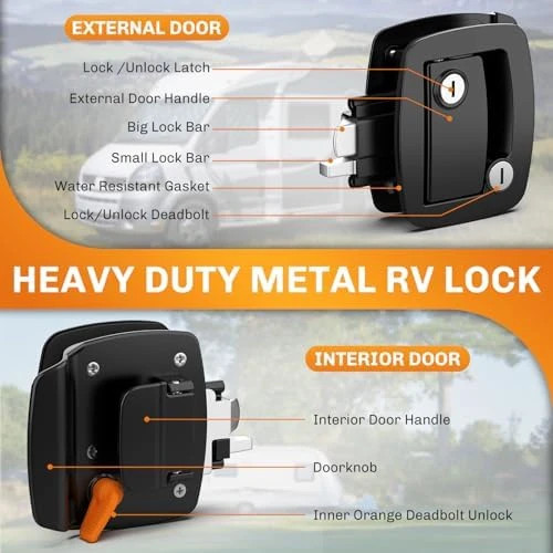 Black RV Paddle Entry Door Lock Latch Handle Knob Deadbolt NEW Camper Trailer - Foto 7