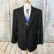 Jos A Bank 44R 100% Wool Charcoal Pinstriped 2 Button Suit JacketBusiness Casual