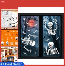 Halloween Window Clings 9 Sheets Skeleton Bat Spider Decals for Glass Reusable