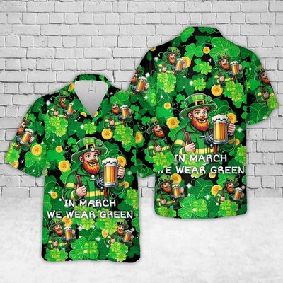 St. Patrick's Day Aloha Shirt Lucky Irish Shamrock Green Festival