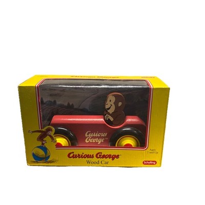 Curious George Wood Car by Schylling Monkey Wooden Derby Car Race Car Used Read