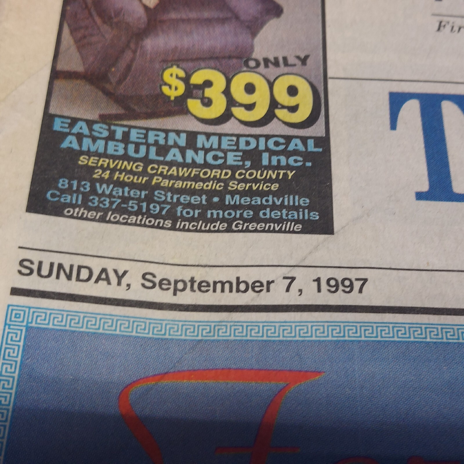 Vintage 1997 September 7, The Meadville Tribune Newspaper, Meadville PA